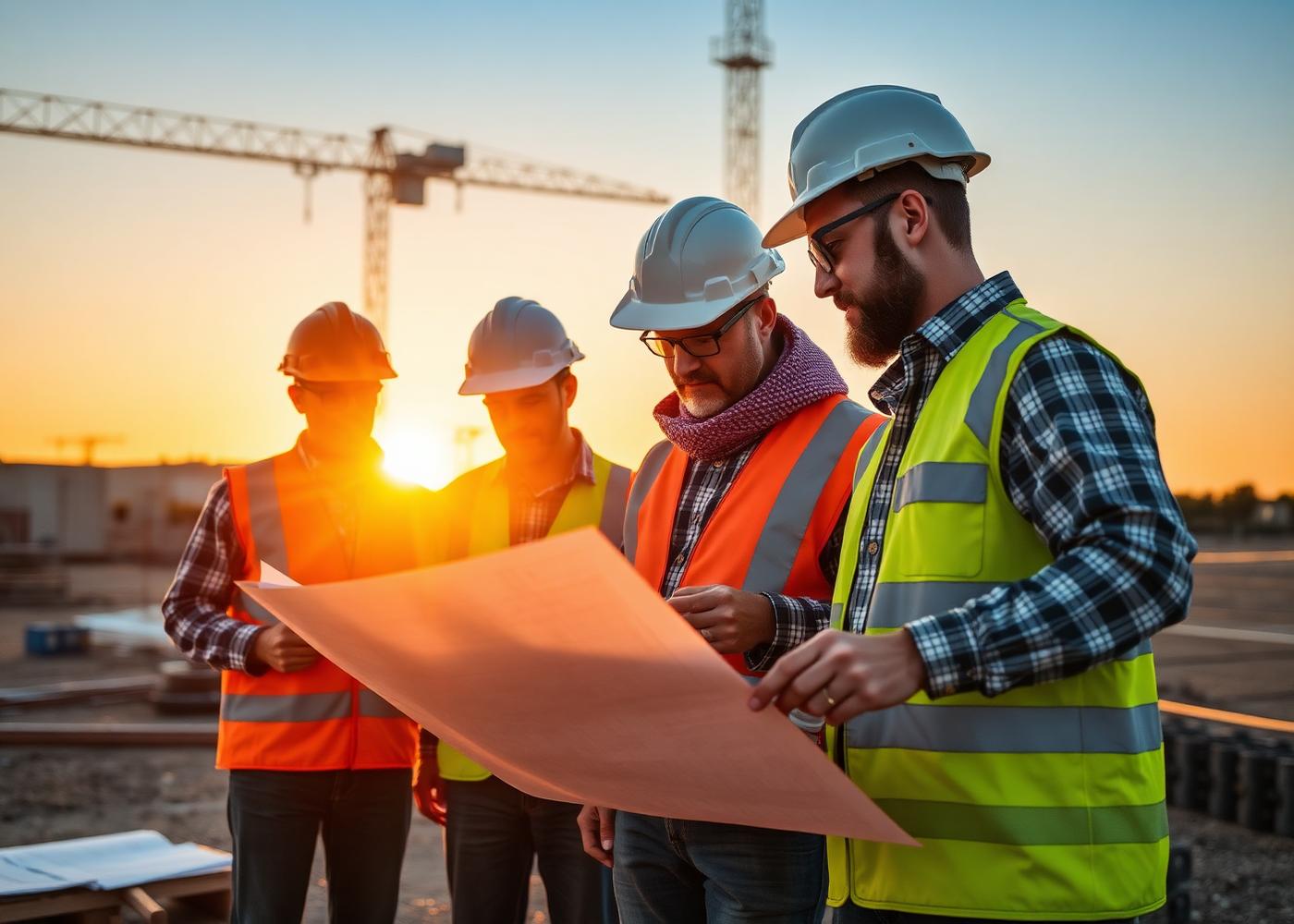 GTS construction engineers reviewing blueprints